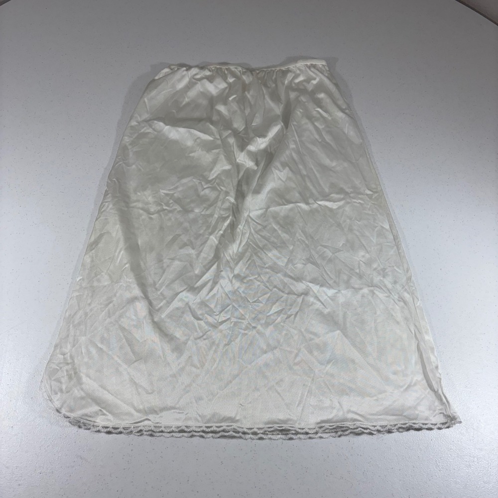 Wundermaid Vintage White Antron III Nylon Lace Trim Half Slip Side Slit XL USA